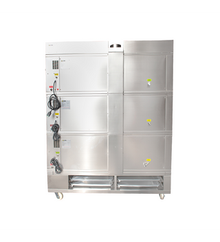 HORNO DE PISO MODULAR 3 CÁMARAS 9 BANDEJAS 40X60 + CAMPANA + RACK 45 CM