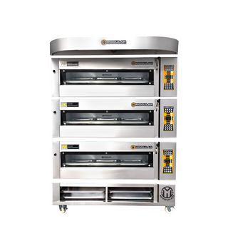 HORNO DE PISO MODULAR 3 CÁMARAS 9 BANDEJAS 40X60 + CAMPANA + RACK 45 CM