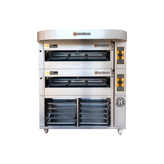 HORNO DE PISO MODULAR 2 CÁMARAS 6 BANDEJAS 40X60 CM + CAMPANA + RACK 75 CM